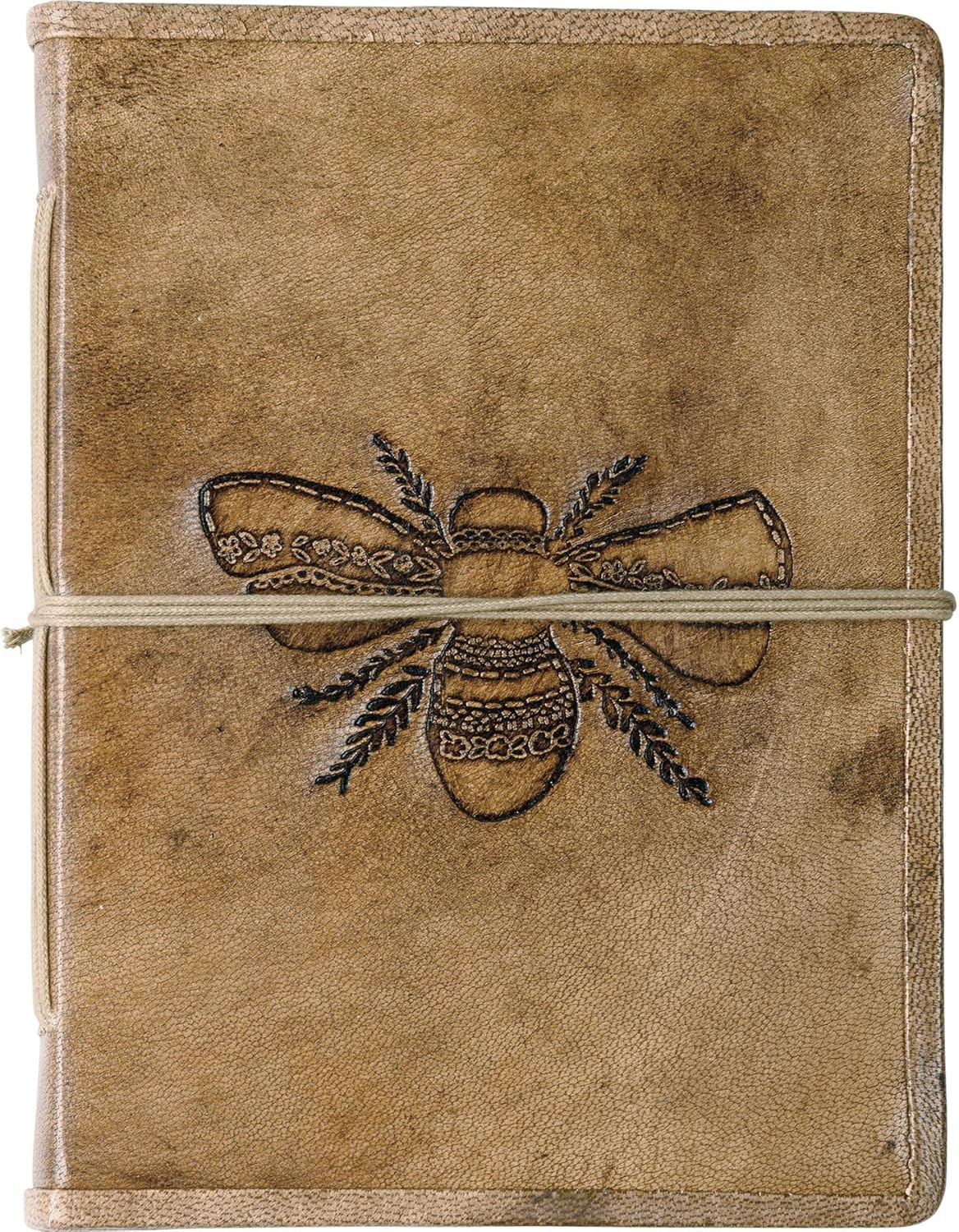 Leather Bound Journal Featuring an Intricate Debossed Bee Design on the Front Co