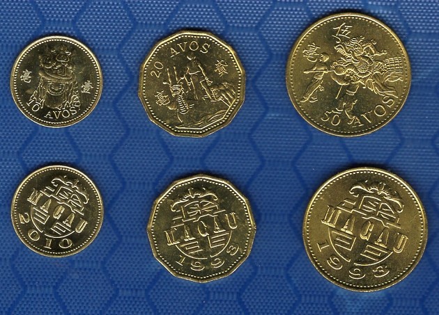 Macao ，1993-2010 3 coins set 10 20 50 AVOS，UNC