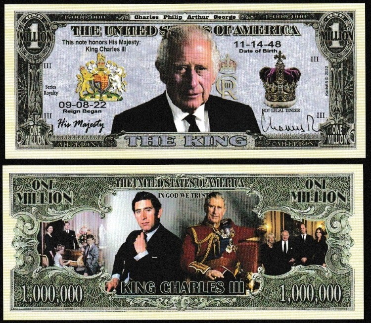 Lot of 500 BILLS – King Charles III Commemorative Million Dollar Bill