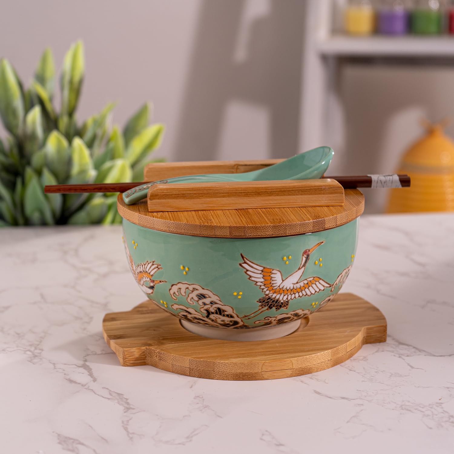 Urban Tokyo Ramen Udon Pho Noodle Bowl Spoon Multicolor 6 inch 5 Piece Bear Gift