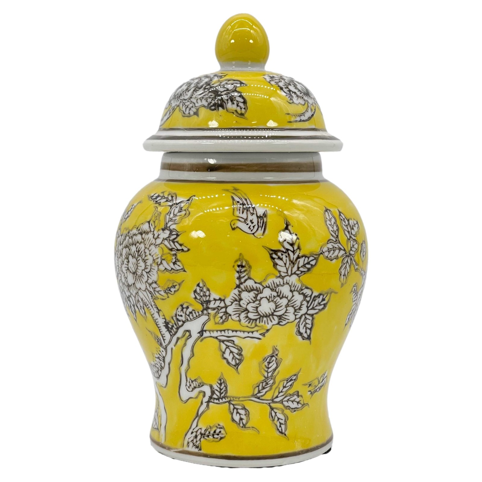 8″ Ceramic Ginger Jar w Lid Yellow Chinese Style Porcelain Decor Jar Jingdezhen