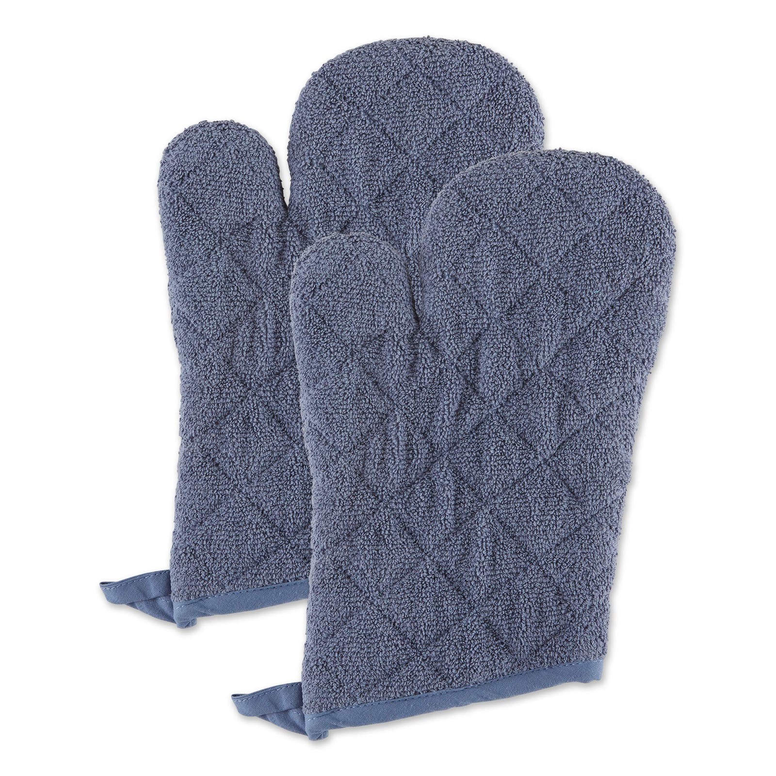 DII Basic Terry Collection 100% Cotton Quilted Oven Mitt Set Stonewash Blue 2pc