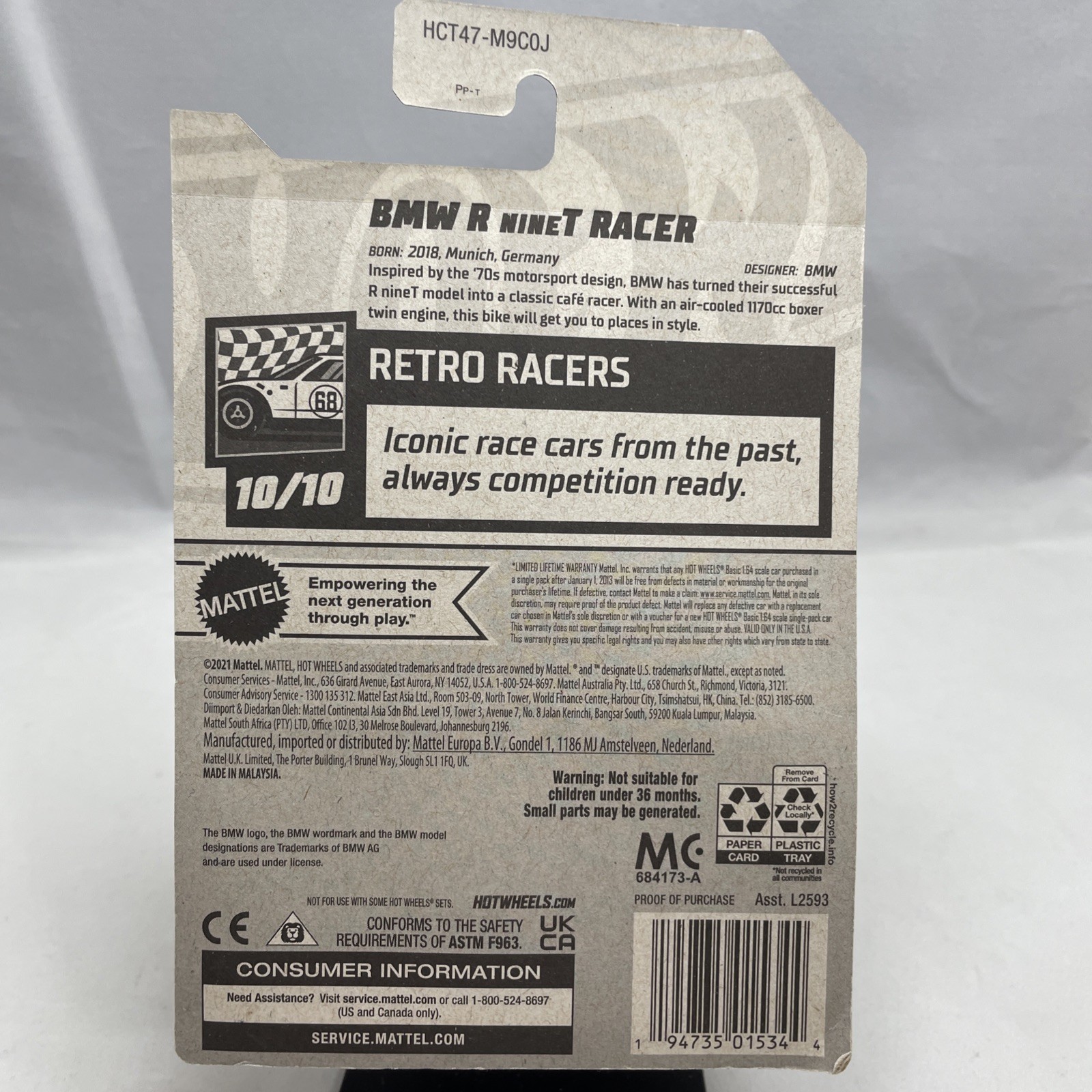 Hot Wheels BMW R nineT Racer Motorcycle Retro Racers #10/10 Diecast 1:64 Scale