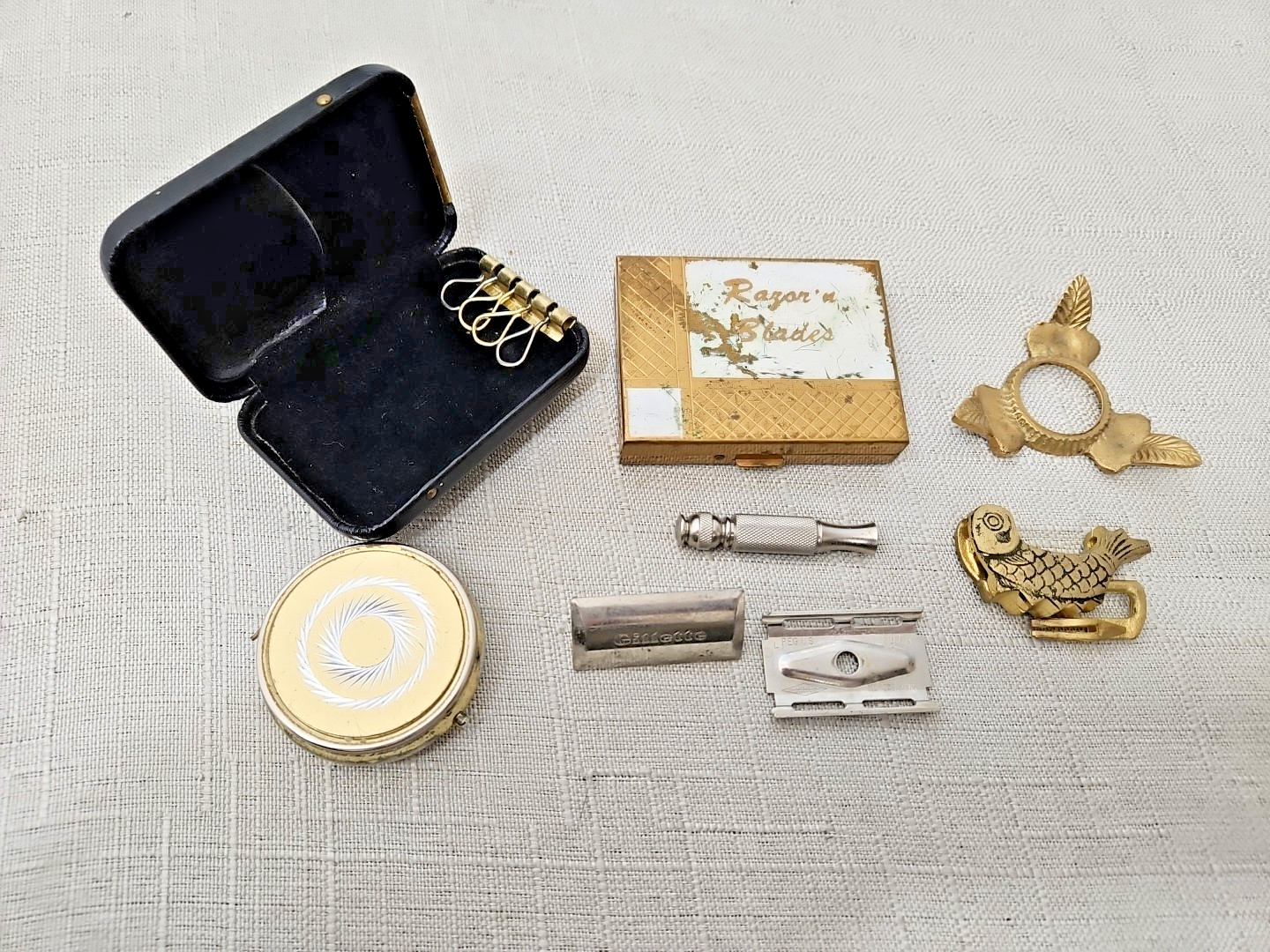 Junk Drawer Vintage Items Grandpa’s Junk Gillette Razor Travel Set Buckle Pill