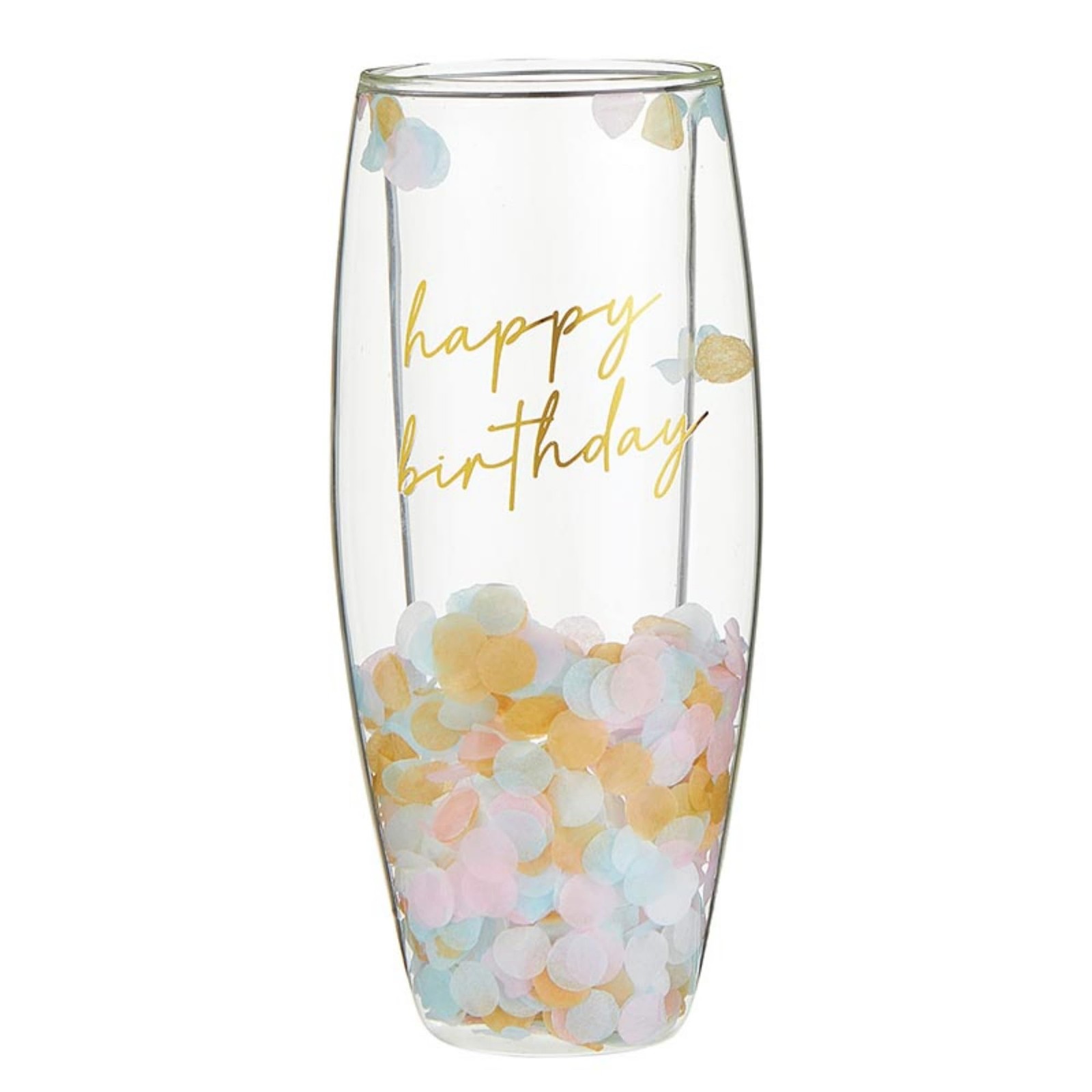 Slant Collections Double-Wall Glass Stemless Champagne Glass Colorful Confetti