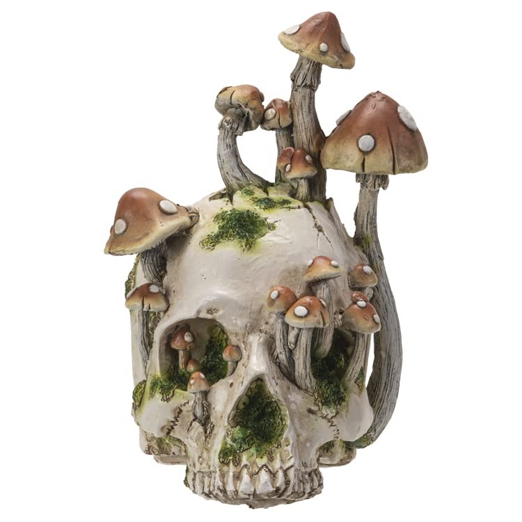 Pacific Giftware Skull with Mushrooms Figurine 8.27in Resin Halloween Decor