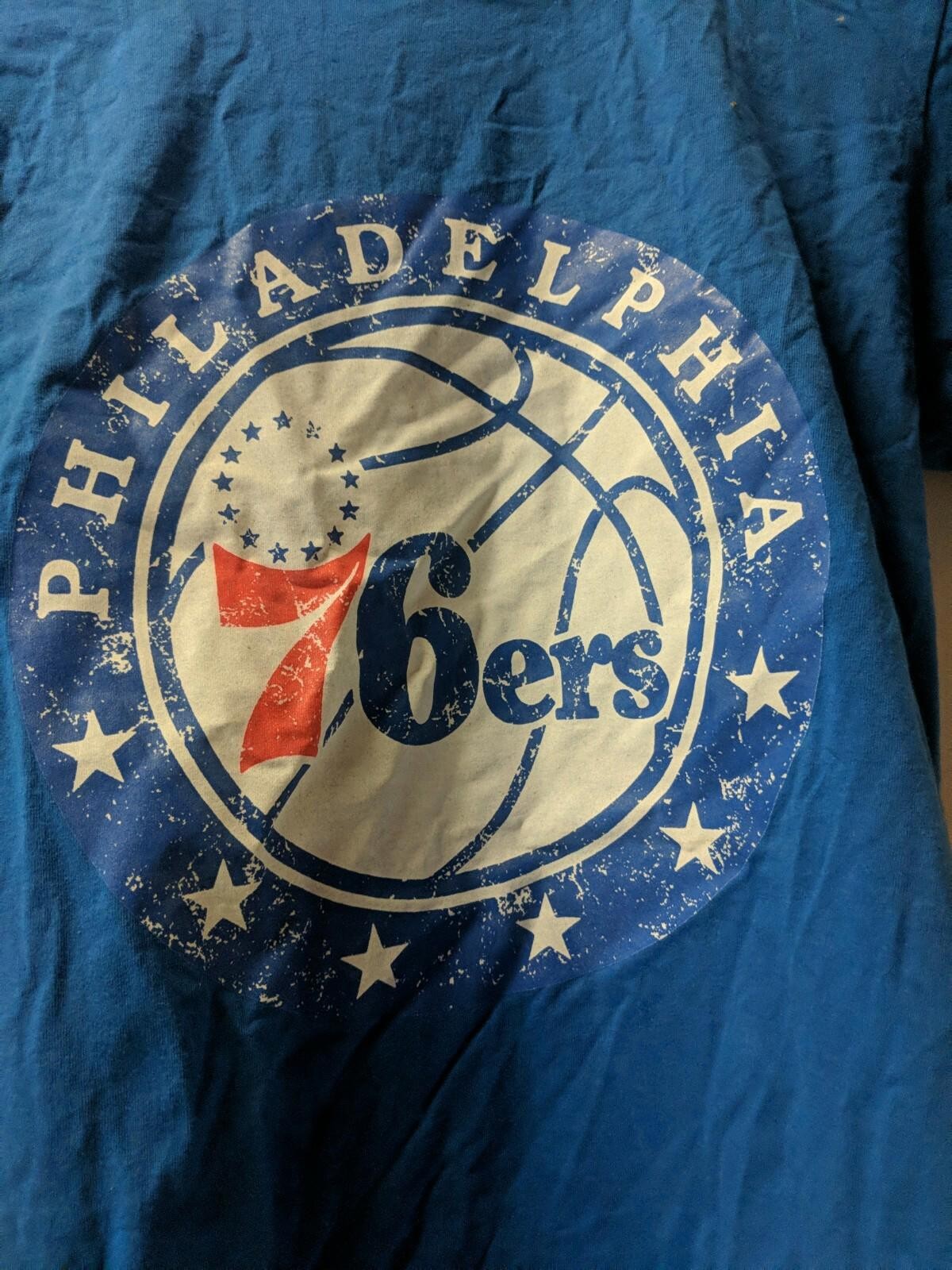 NBA Philadelphia 76ers SUNA T Shirt Sz S blue rustic faded style logo ~ BAG366