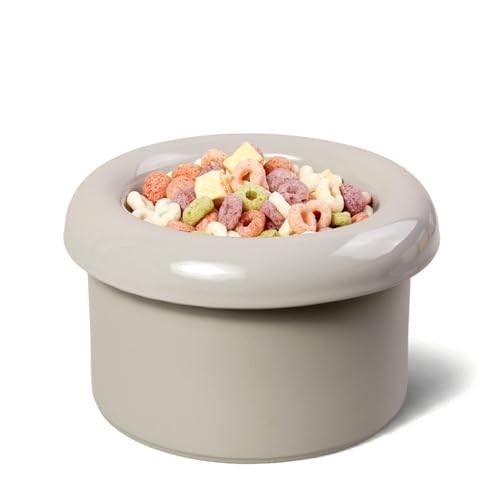 BOWLBOWL Elevated Ceramic Cat & Dog Bowl Stand 7.3in Gray No Spill Donut