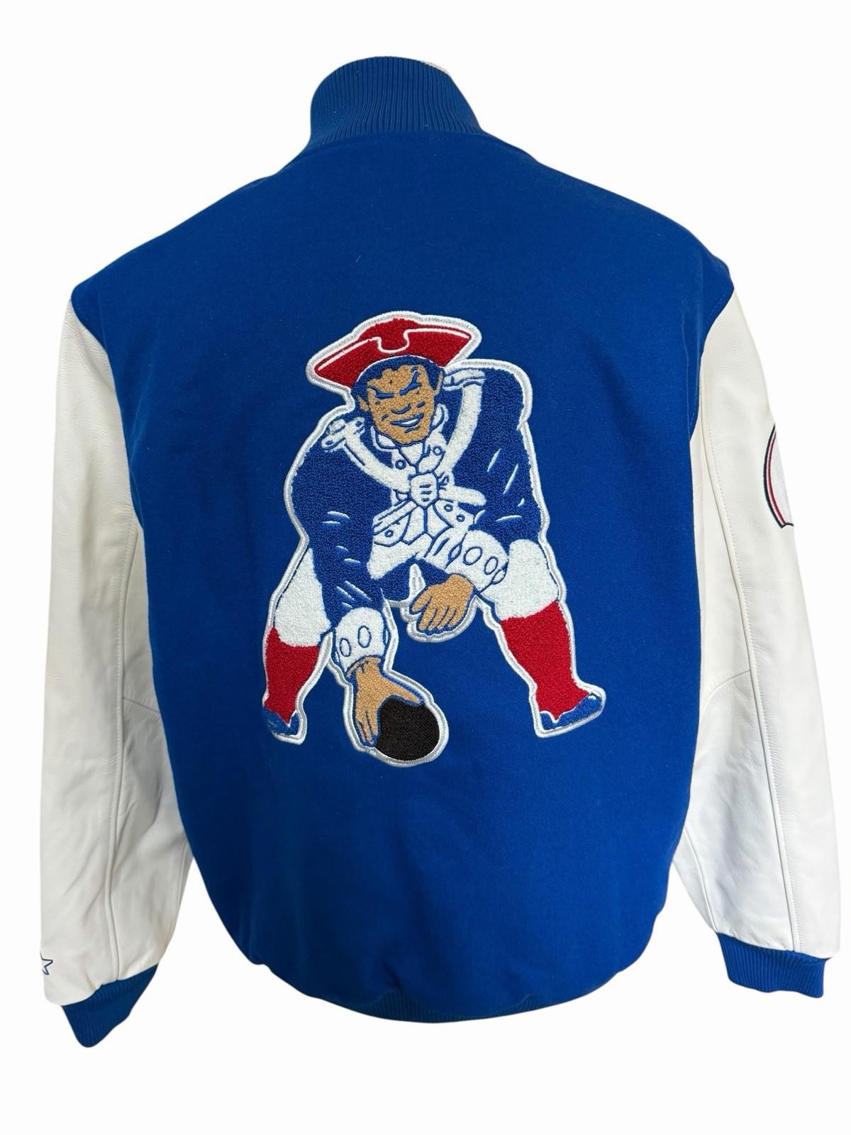 Starter New England Patriots men’s blue wool Leather Bomber Jacket L New $450