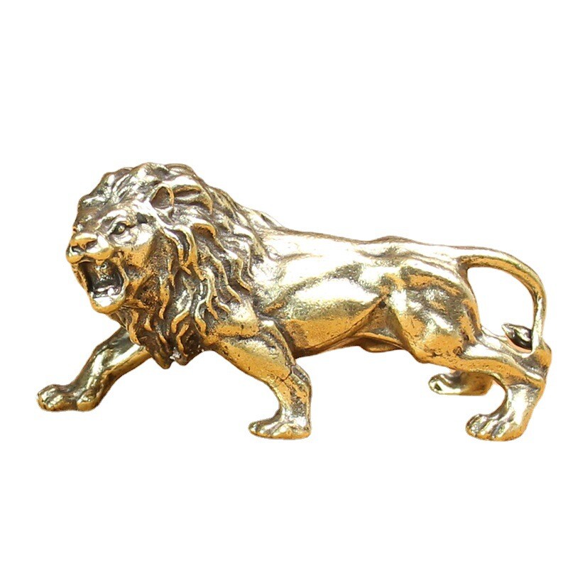 1Pc Brass Lion Male Lion Statue Decoration Animal Toys Home Office Decoration~
