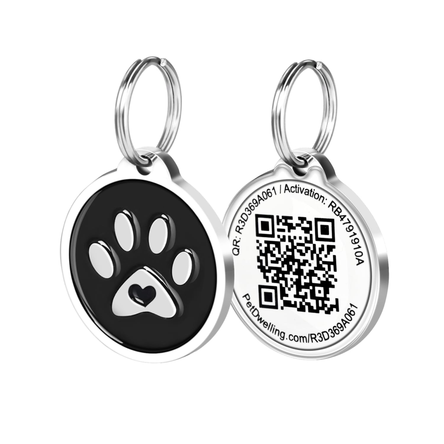 Pet Dwelling 2D QR Code Pet ID Tag – Black Paw, Instant Email Alerts