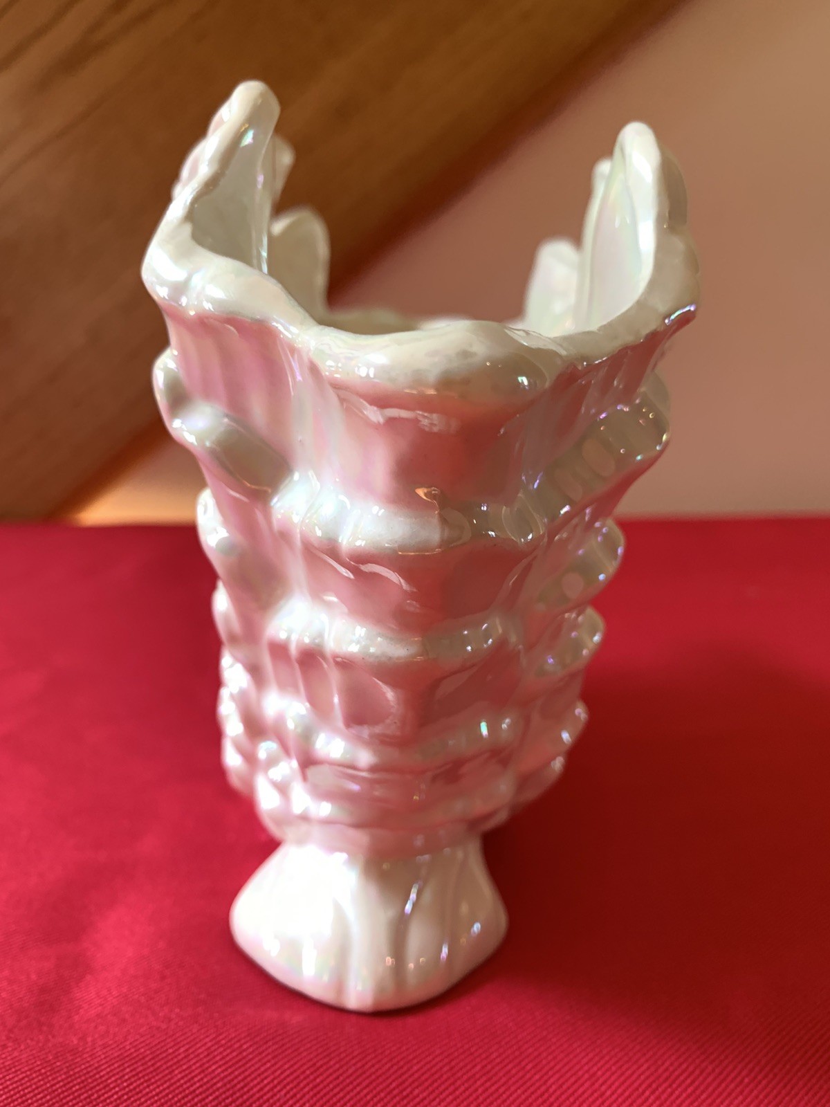 Vintage Maddux Of California Iridescent Shell Vase Planter Cream Color
