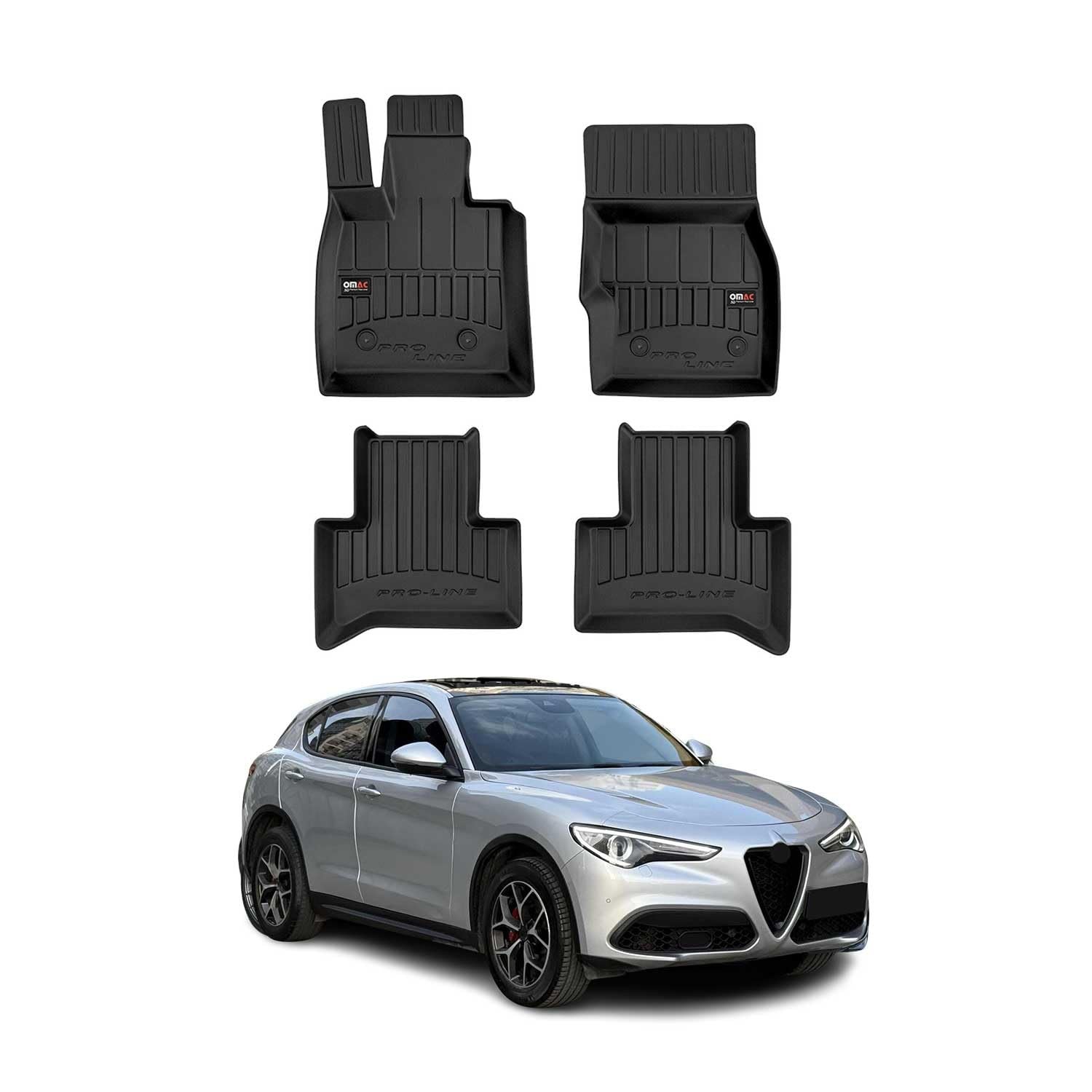 OMAC Premium 3D Floor Mat Set for Alfa Romeo Stelvio 2016-2020, Black