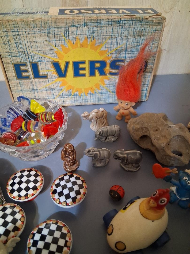 Junk Drawer Lot, Gumbie, trolls, chicken in car, Pincess Diana beanie baby