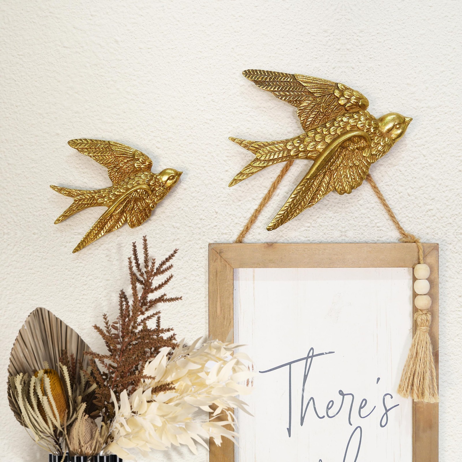 Simon’s Shop Birds Wall Decor Set of 2, Vintage Gold Swallow 3D Wall Art