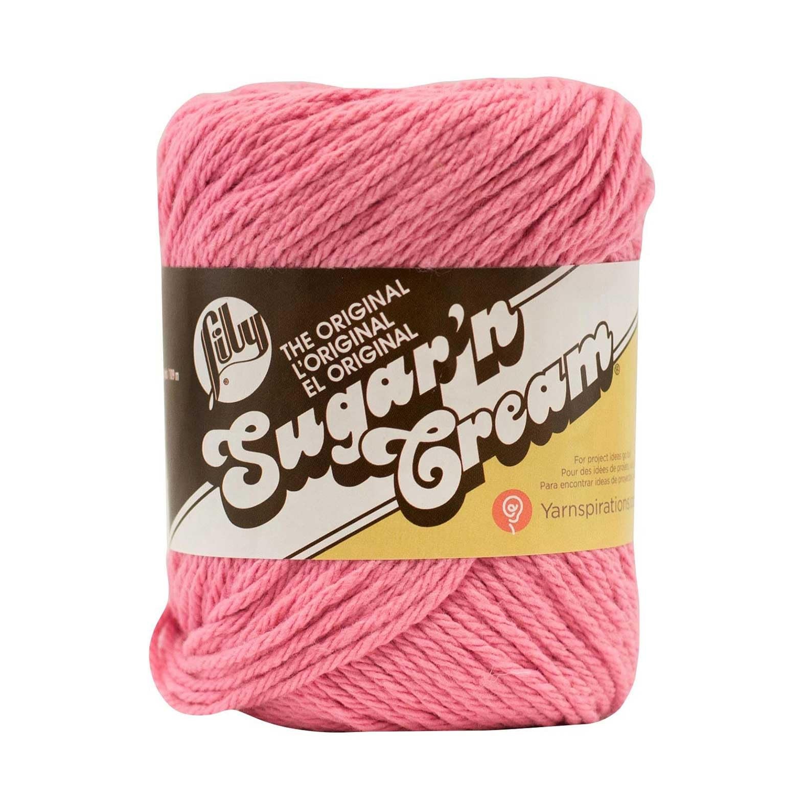 Lily Sugar ‘N Cream Cotton Yarn 2.5 oz Rose Pink Medium Gauge Solid