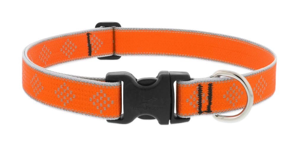 Lupine Reflective Dog Collar 1″ Wide Orange Diamond Adjusts from 12″ to 20″