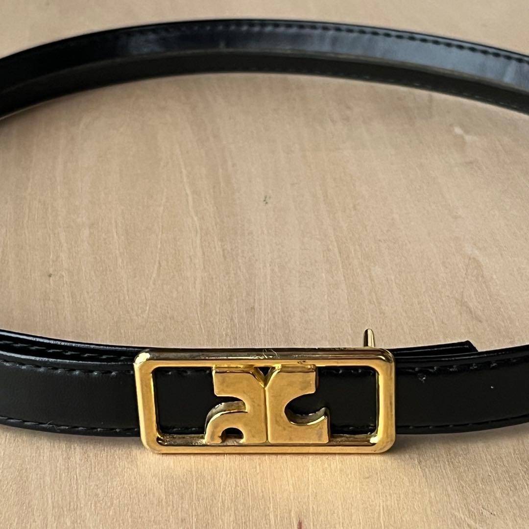 Courreges Gold Logo Black Belt/vintage