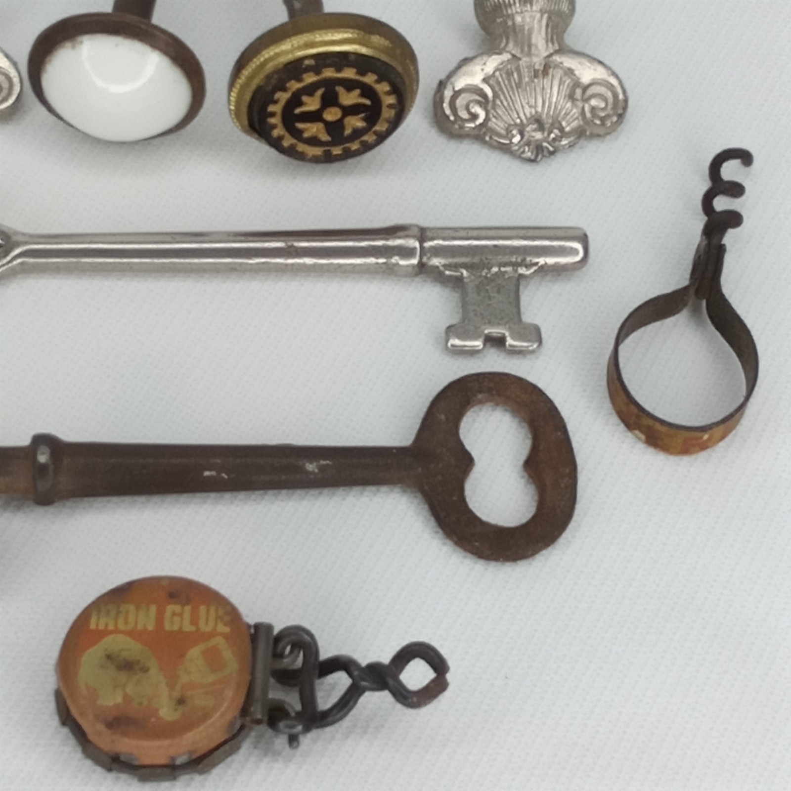 Vintage Estate Salvage Junk Drawer Lot Iron Glue Skeleton Keys Ornate Finials