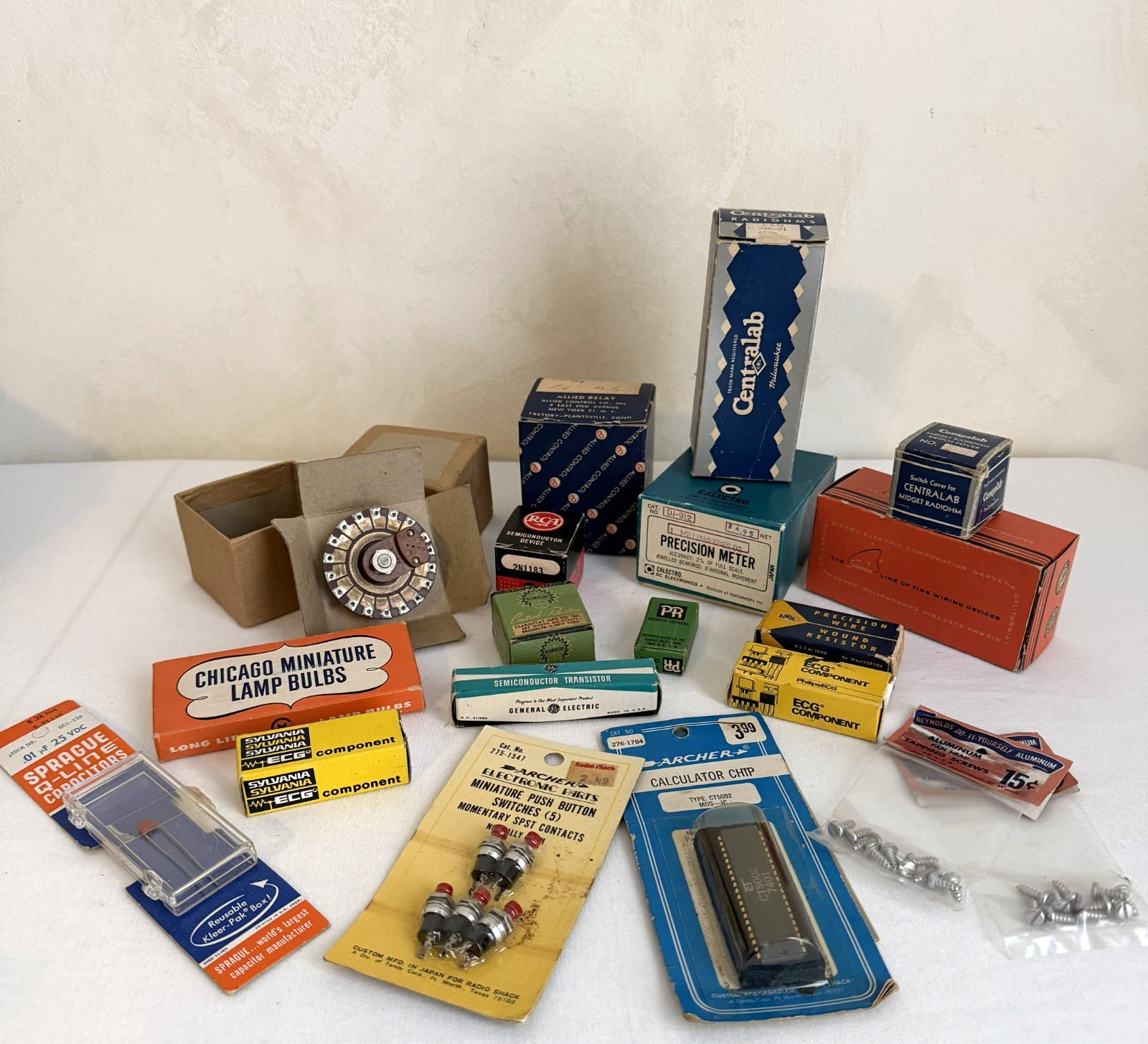 VTG Junk Drawer Lot Electric Radio Components Daven Switch Precision Meter NOS