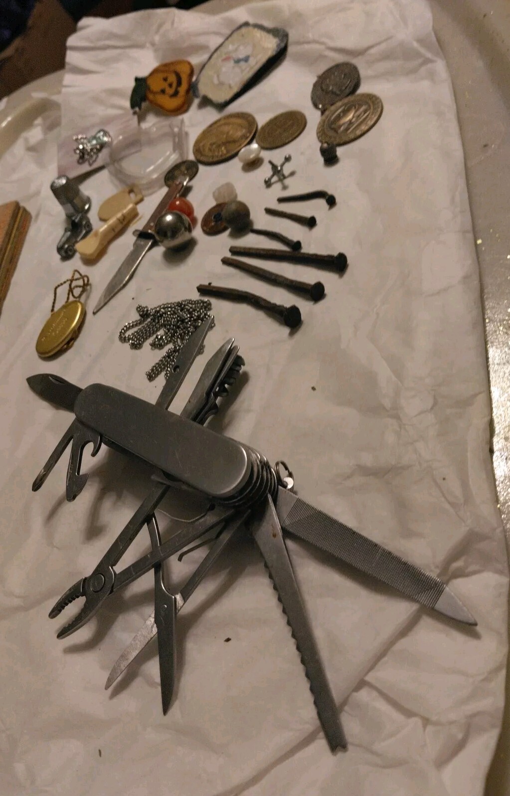 Vintage Junk Draw Mix Square Nails ,Knives,Tokens And More