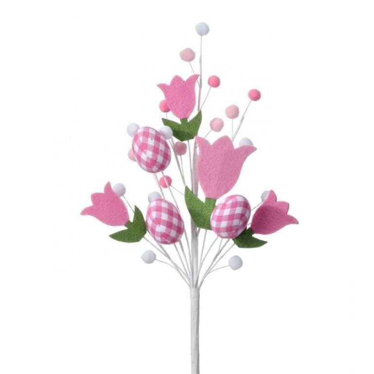Regency International Tulip with Gingham Bow Spray, 18-Inch, Pink, Felt
