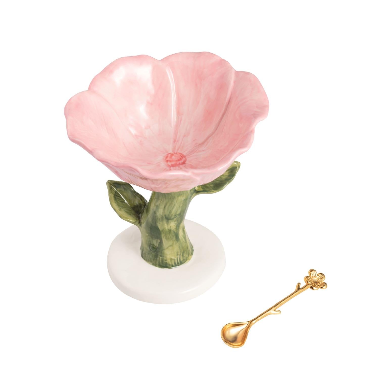 Mud Pie Stoneware White Flower Pedestal Bowl and Spoon Set