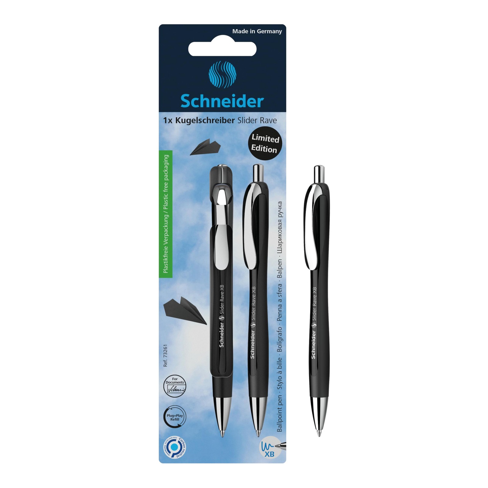 Schneider Limited Edition Slider Rave Black XB 1.4mm Ballpoint Pen, Blue Ink