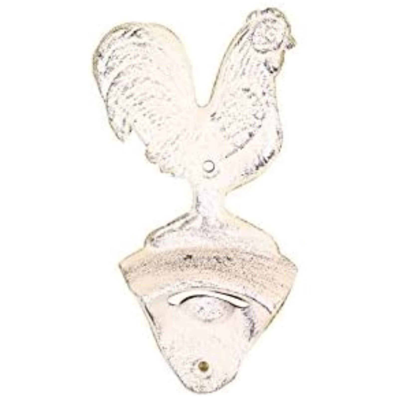 Handcrafted Nautical Cast Iron Rooster Bottle Opener, 6″ Whitewashed