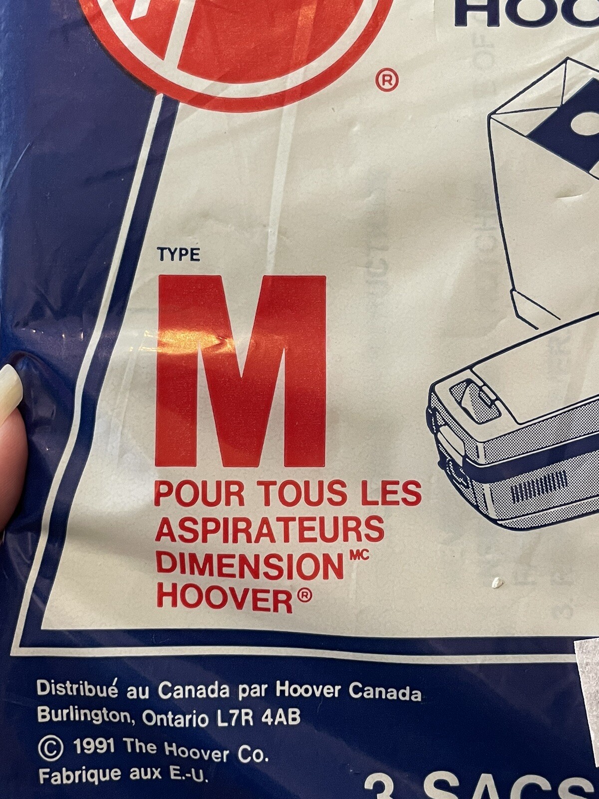 Hoover Type M Vacuum Cleaner Bags – 1 Package – 3 Bags 1991 4010037M NOS sealed