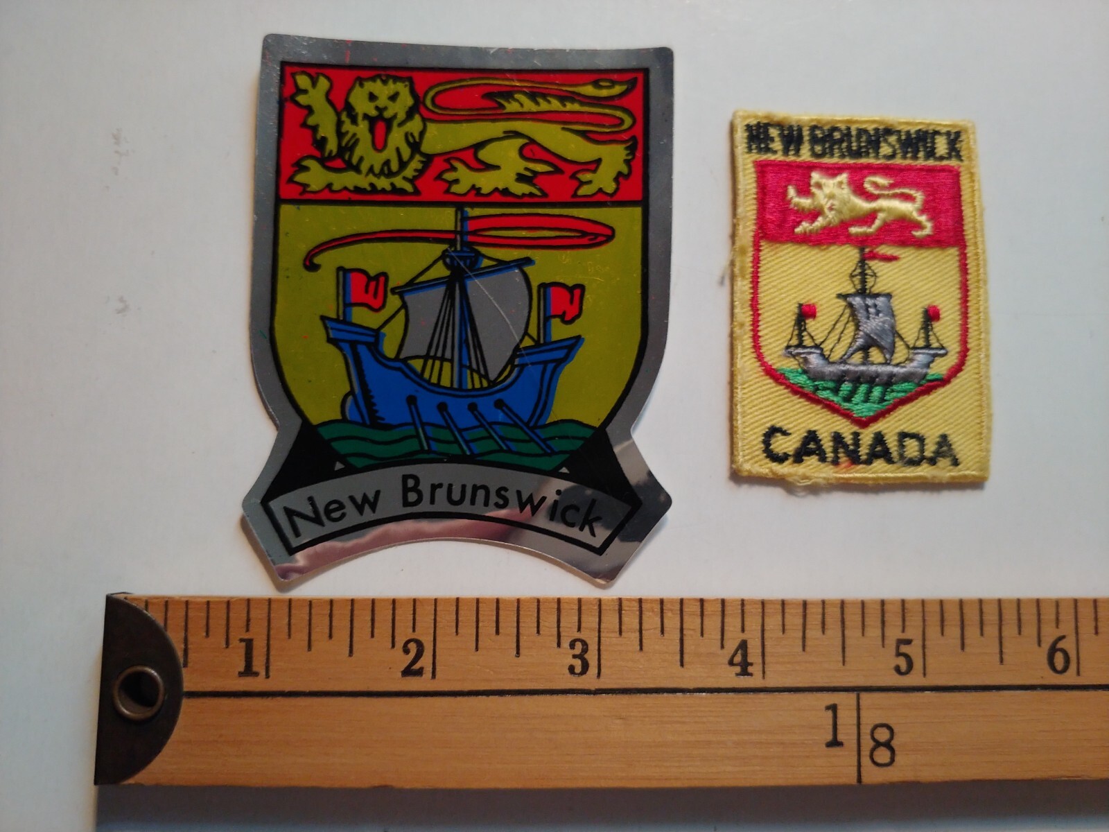 2 70S TRAVEL FLAG NEW BRUNSWICK NB SOUVENIR PROVINCE canada PATCH STICKER