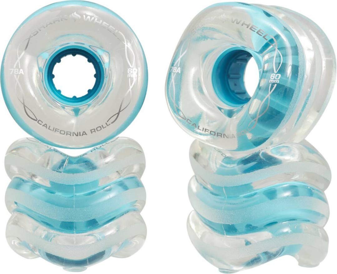 Shark Wheel 60mm 78a California Roll Skateboard Wheels, Clear/Blue, Set of 4