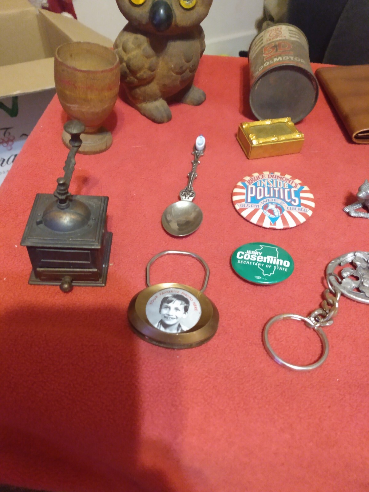 Junk Drawer Lot vintage antique cities service and owl bank plus other treasures