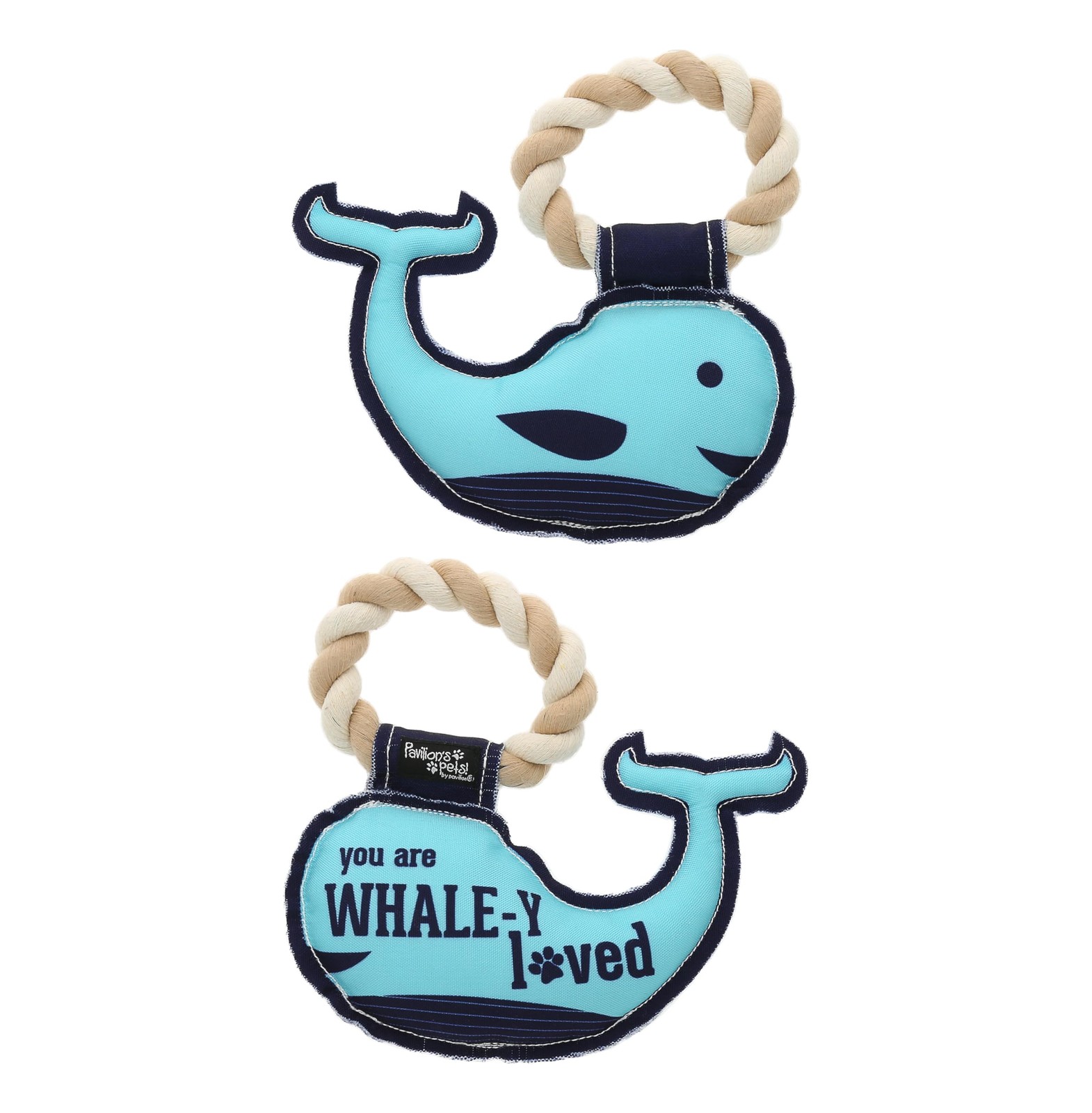 Pavilion “Whale-y Loved” 8″ Whale Dog Toy with Rope Handle