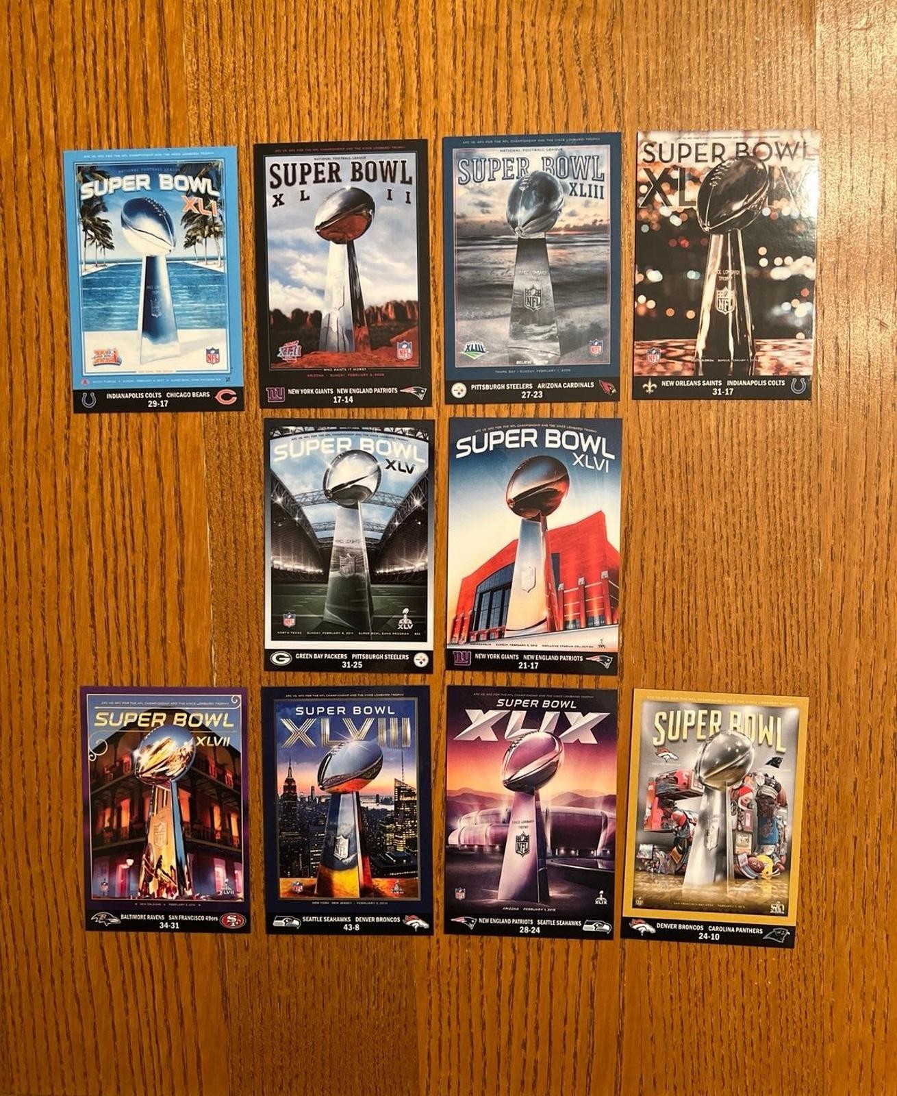 Super Bowl 41-50 FRIDGE MAGNETS XLI-L 2000s 2010s football fandom poster art