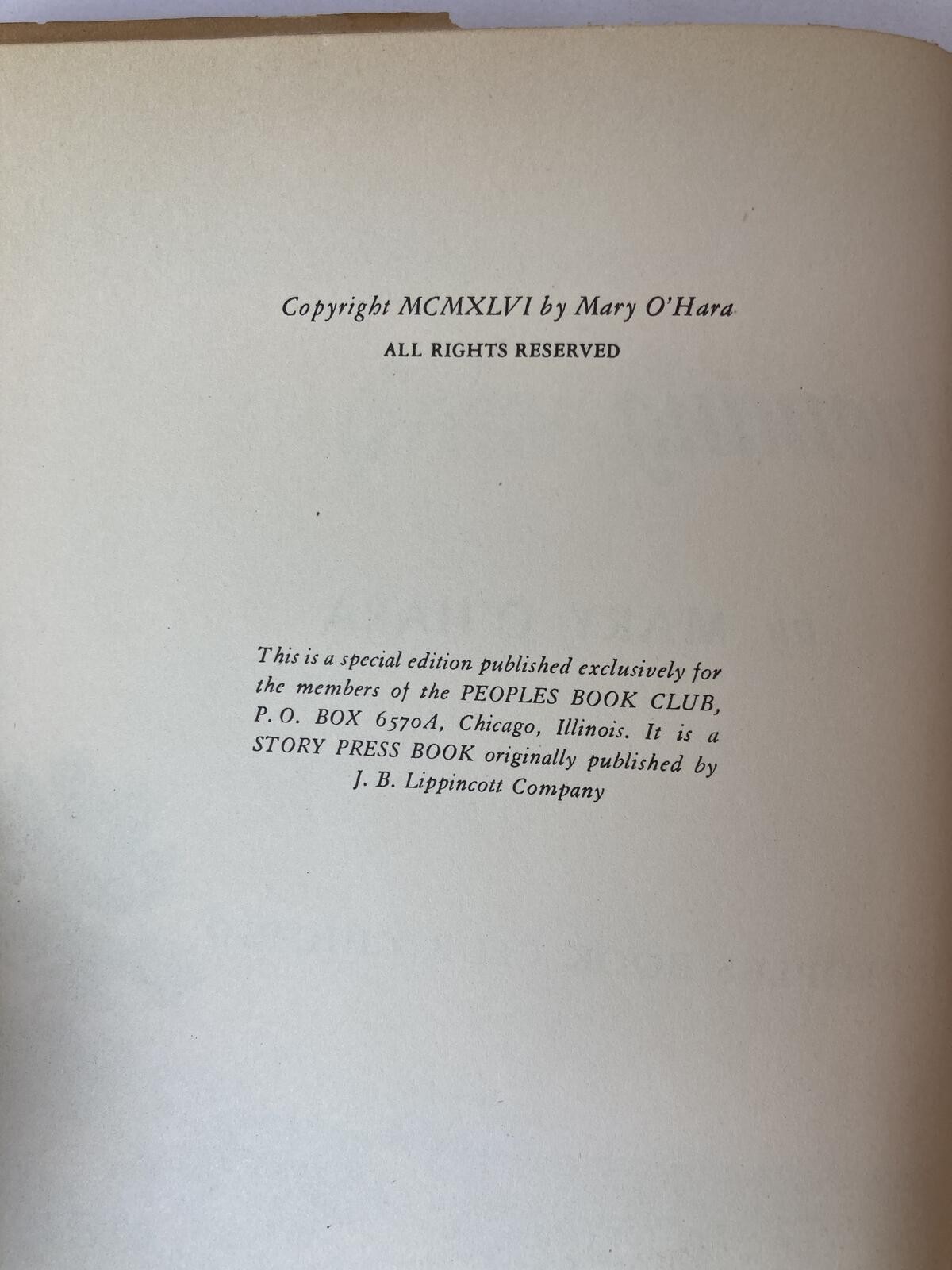Green Grass of Wyoming Mary O’Hara Peoples Book Club HC Dust Jacket
