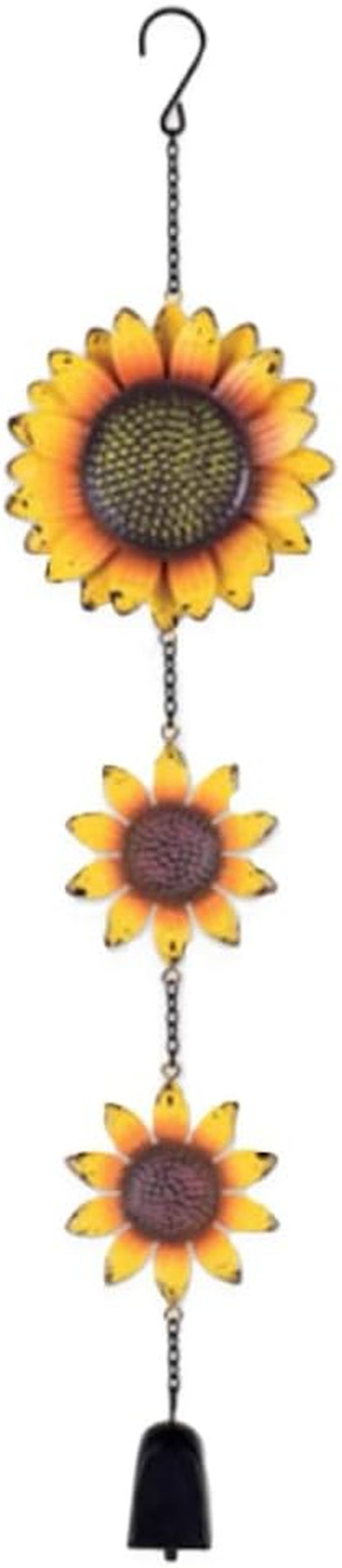 Fall Indoor/Outdoor Rustic Metal Garden Dangler with Cow Bell, 27-Inch, Sunflowe