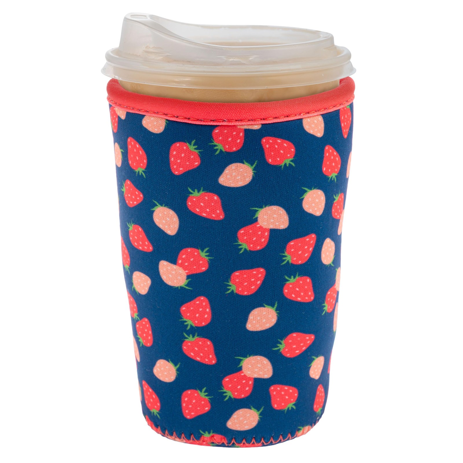 Karma Reusable Iced Coffee Insulator Neoprene Sleeve 20-28oz Large Strawberries