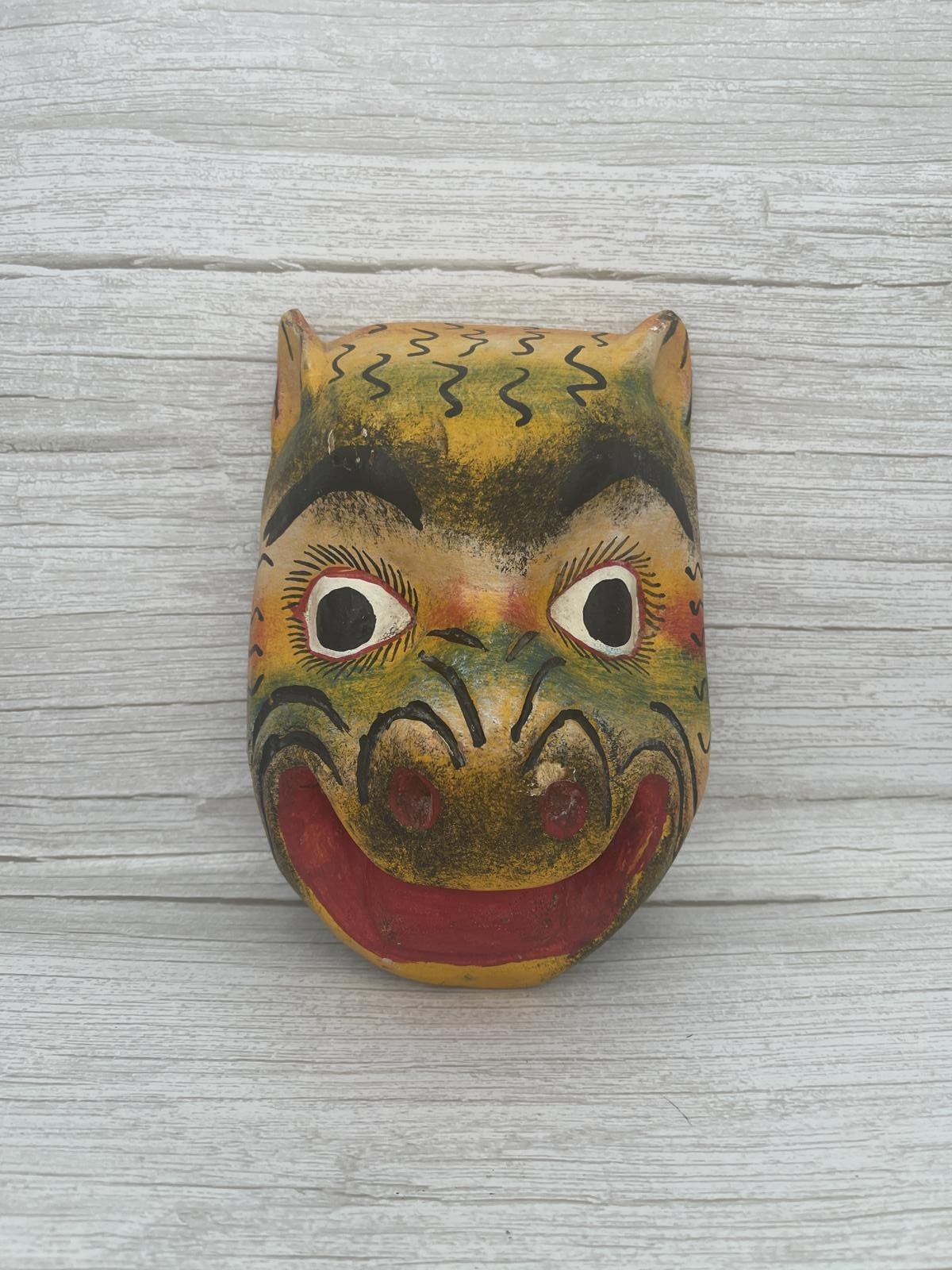 Vintage Hand Carved Mexican Guerrero Dance Ceremonial Mask Folk Art