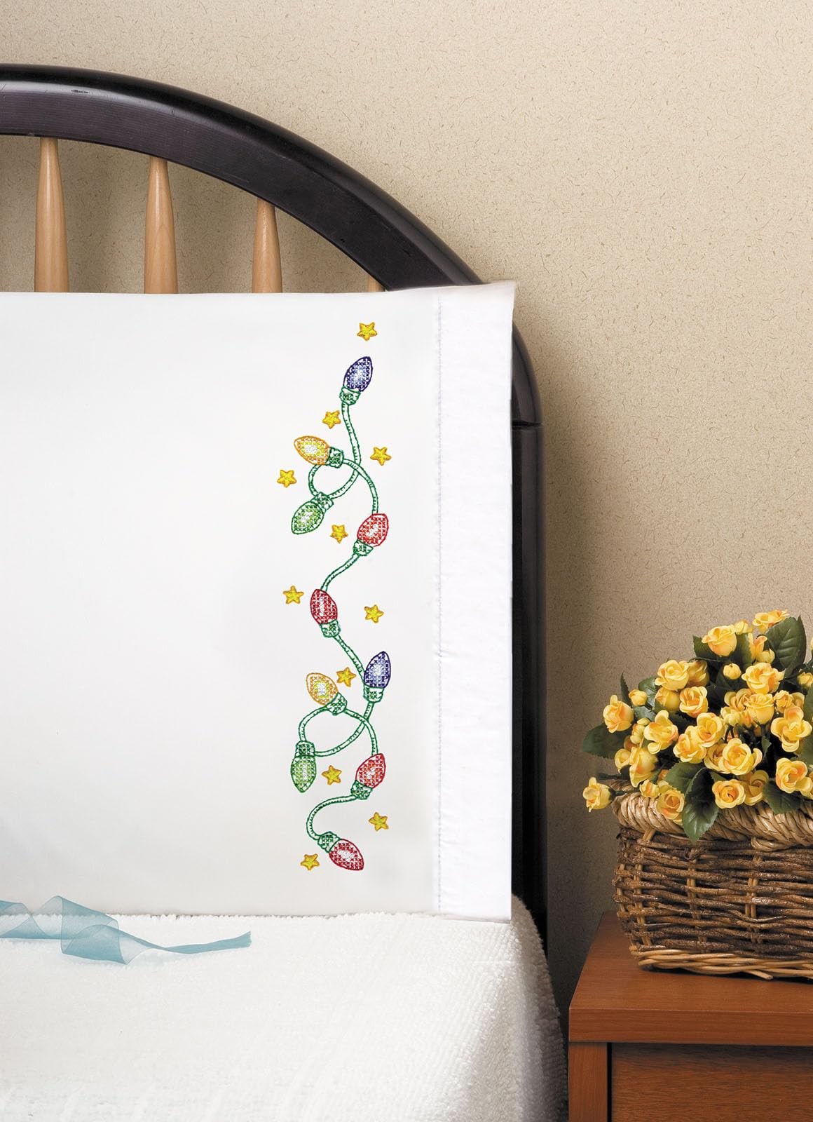 Design Works Crafts Christmas Lights Pillowcases Embroidery Wool Cotton Holiday