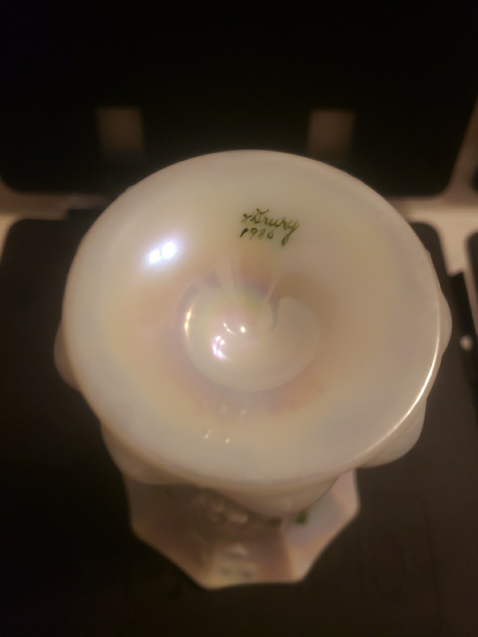 Vintage Westmoreland Paneled Grape Milk Glass Vase Hand Painted Roses, Signed