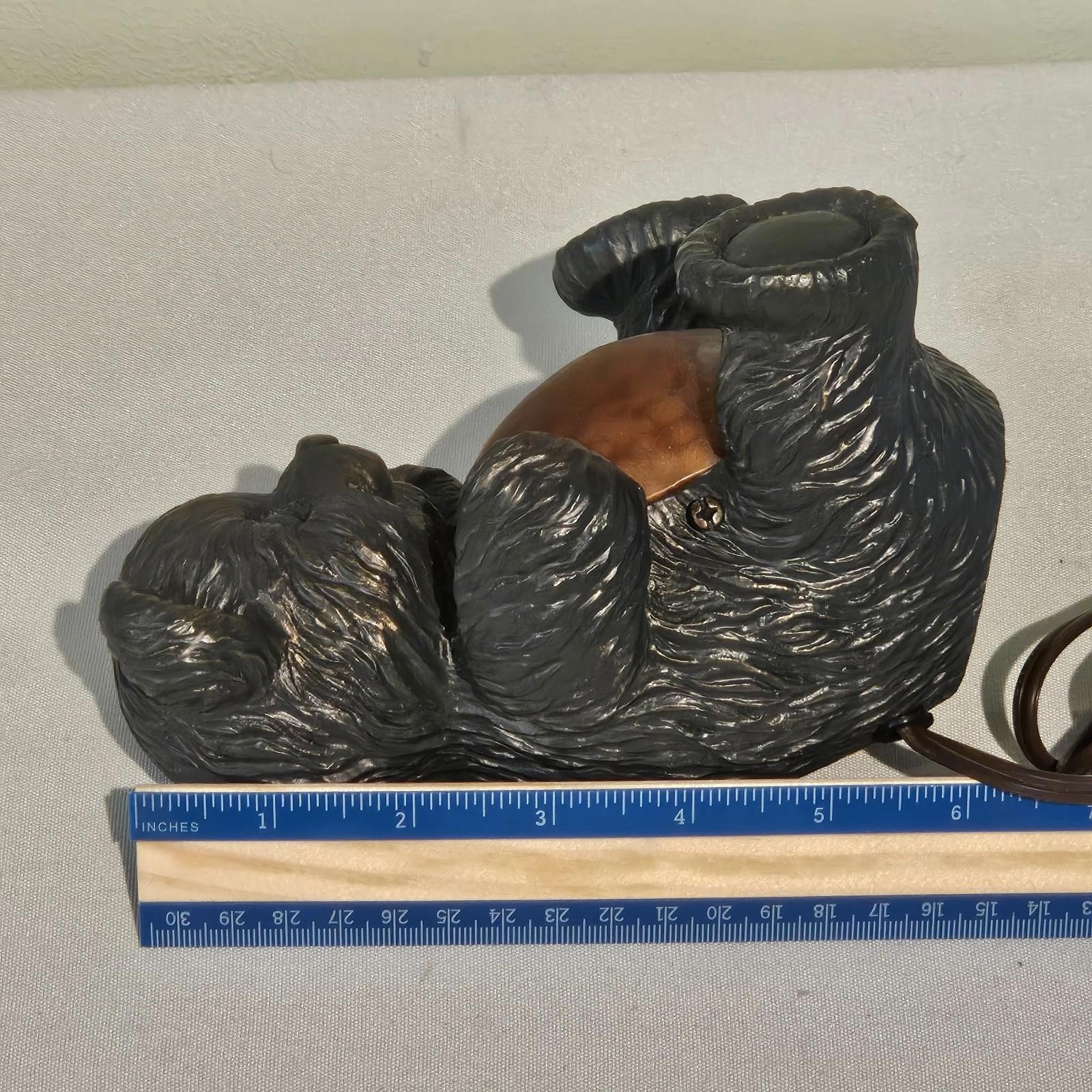 Vintage Bronze Teddy Bear Night Light Lamp Glowing Amber Belly Accent Decor