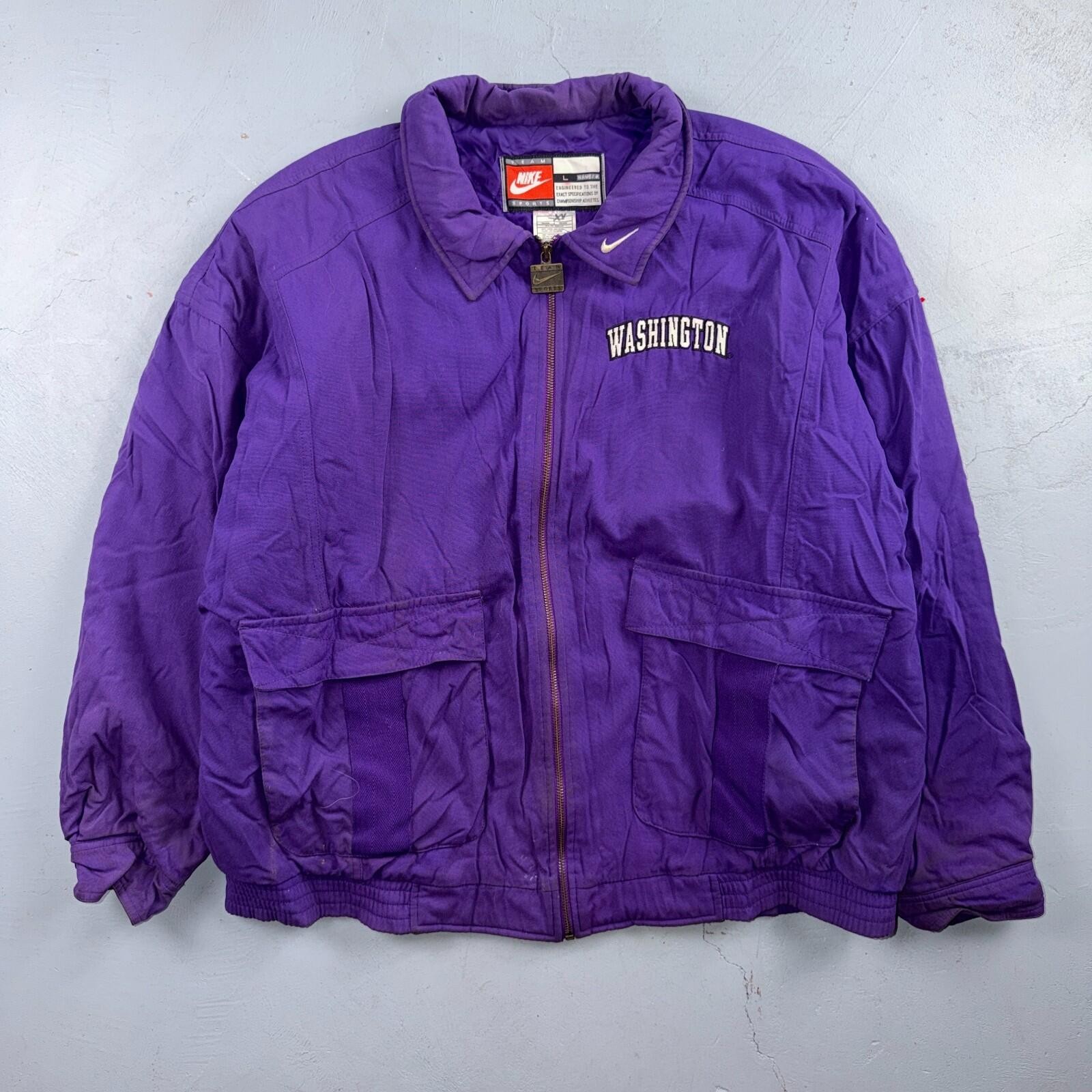 Nike VTG 90s University of Washington Huskies Team Jacket Puffer Large DIRTY