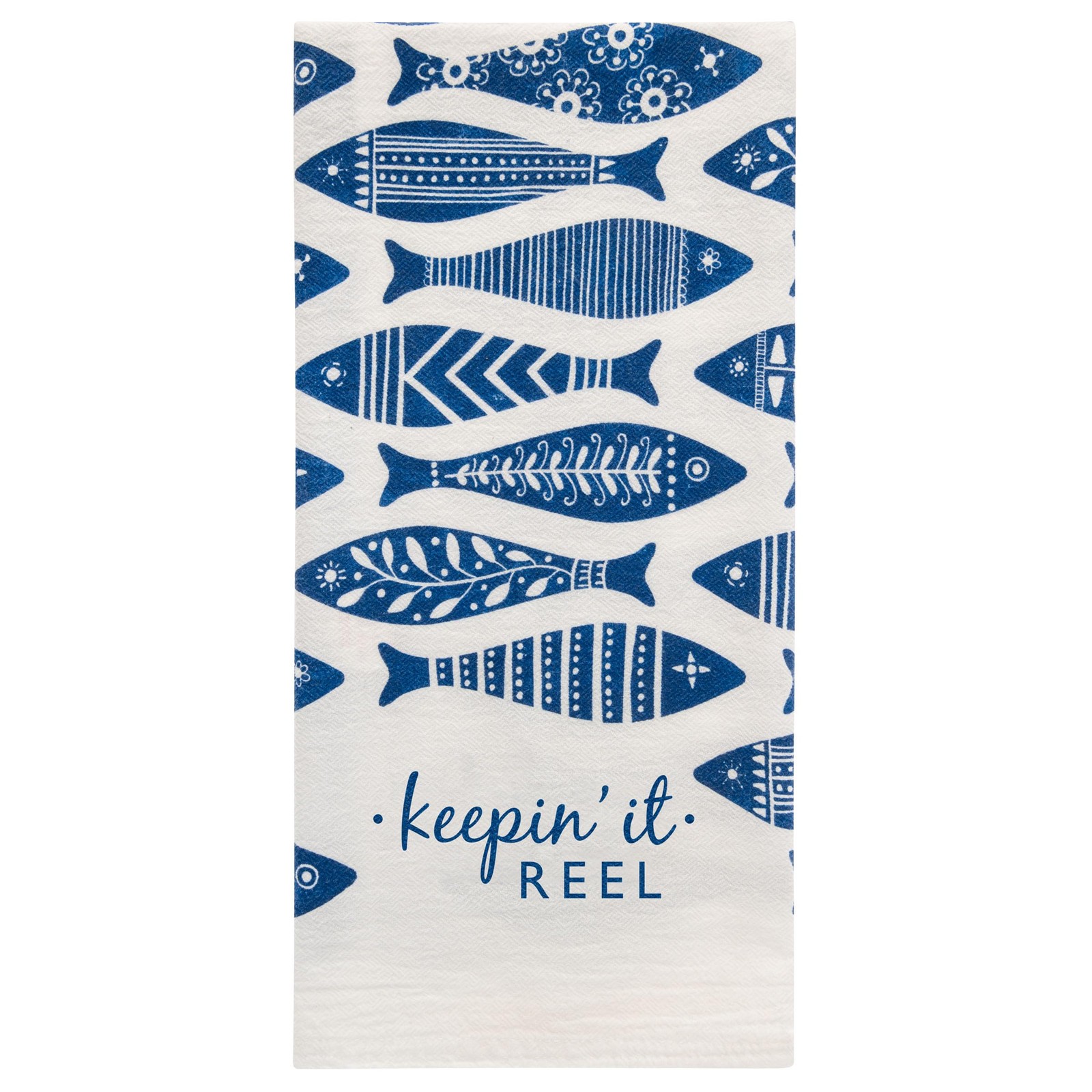 Karma Waterfront Tea Towel, 100% Cotton, Fish Coastal Kitchen Decor