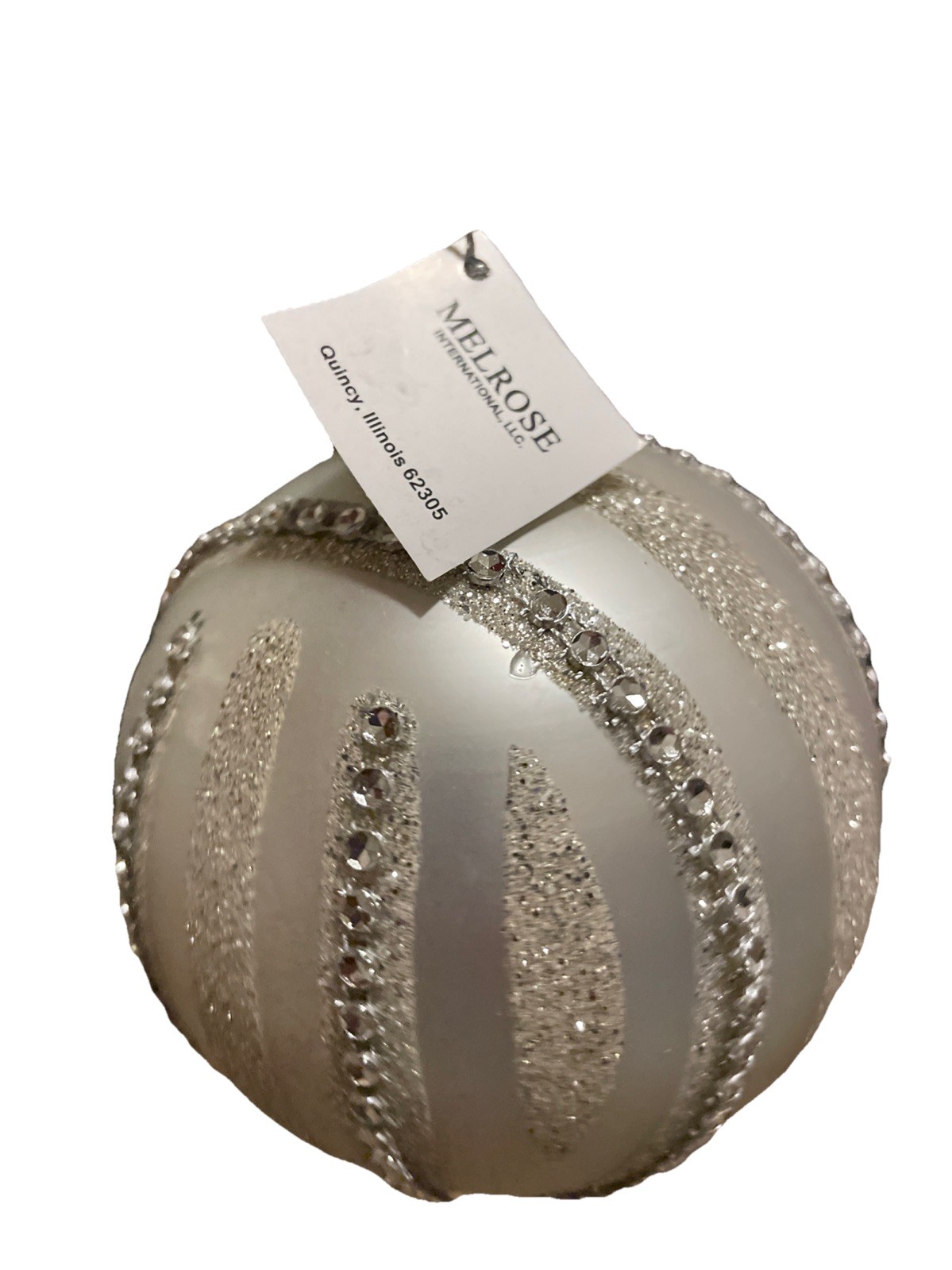 Melrose 4” Christmas Ball Glitter Silver Ornament New