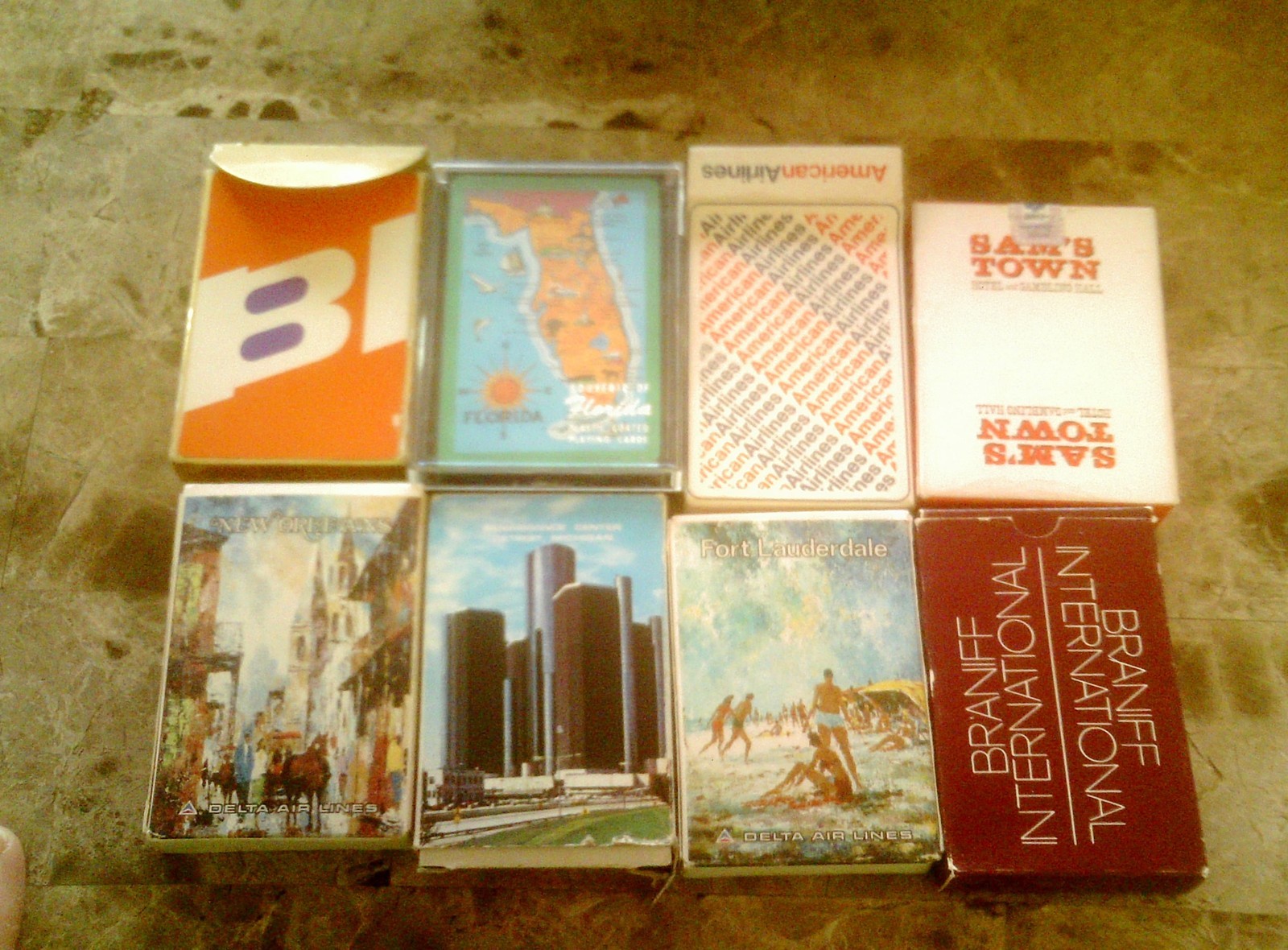 8 DIF VINTAGE PLAYING CARD DECKS BRANIFF AA DELTA N.O. FLORIDA DET SEALED