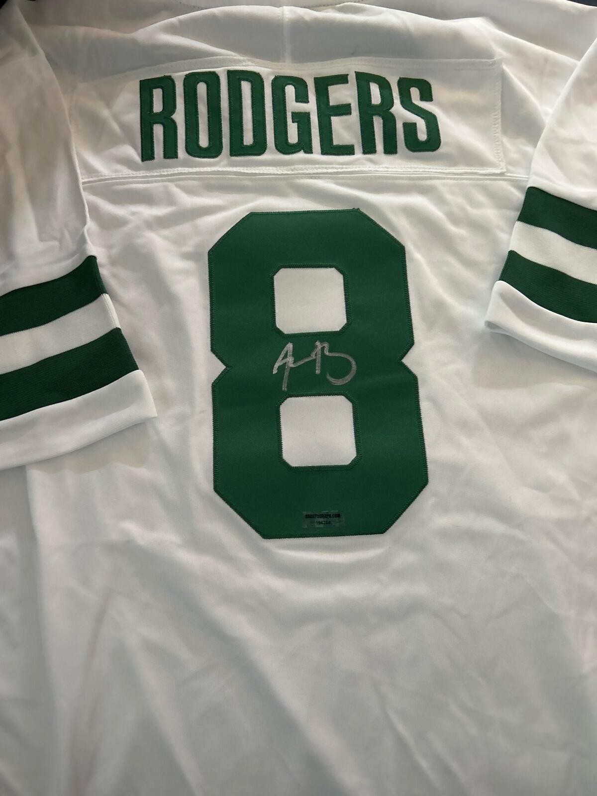 Aaron Rodgers Signed Autographed New York Jets White Football Jersey COA