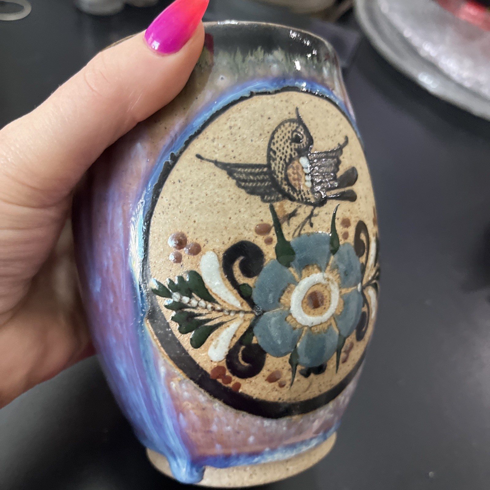 Vintage Tonala Cancun Mexican Mug Very Ornate Detailed Gorgeous Drip Glaze