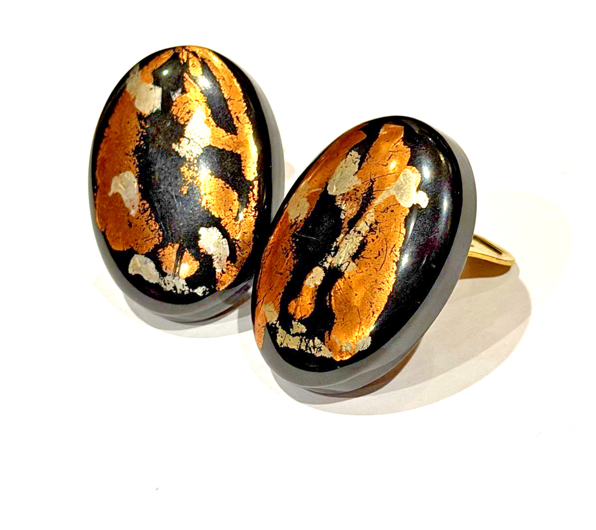 BLACK LACQUER GOLD LEAF FOIL SILVER COPPER RHINESTONE CLIP ON EARRINGS MCM LOT 3