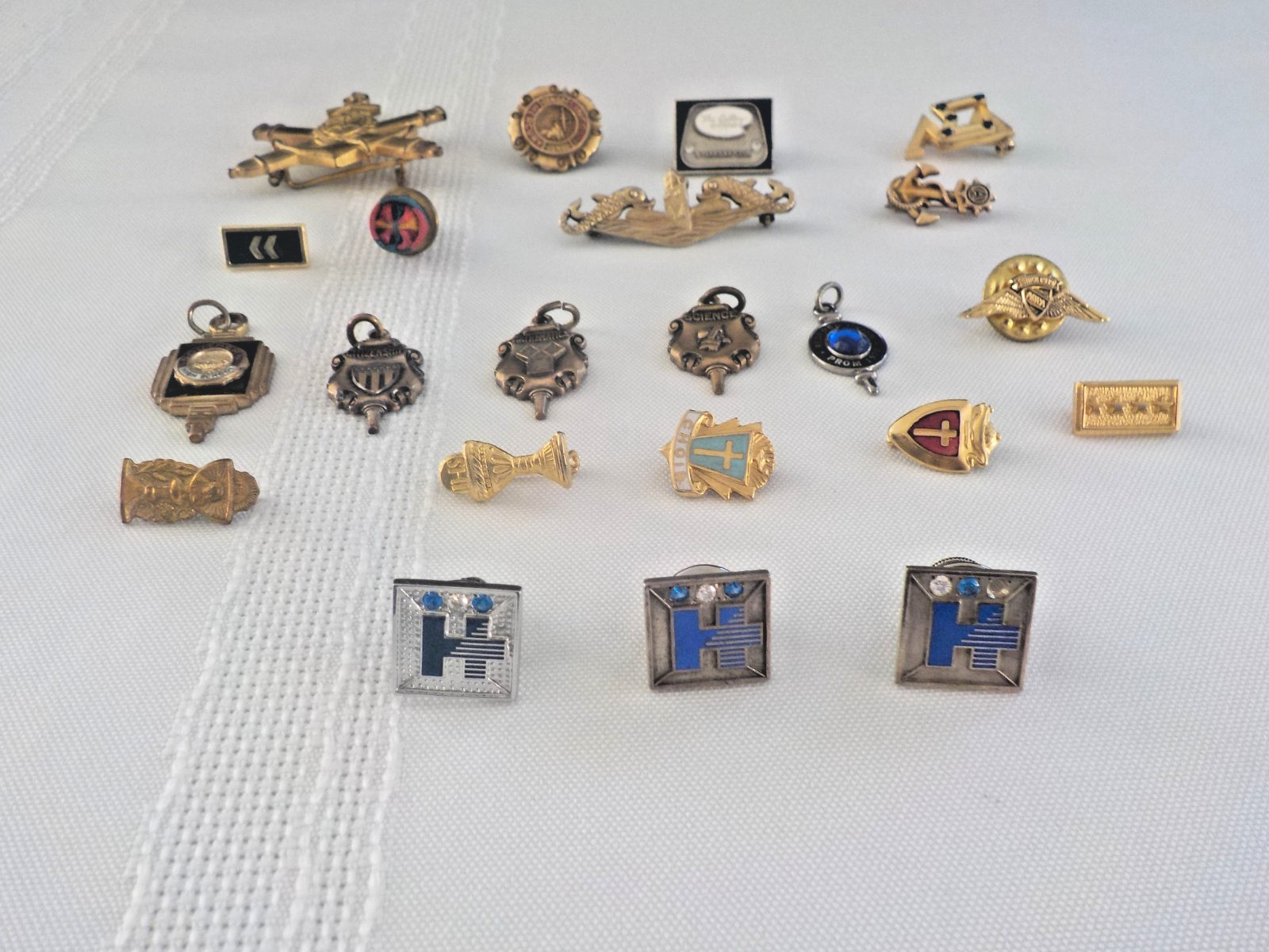 Military Pin H Diamond School Charms Religious 925 1/20 & 1/10 GF & Metal MixLot